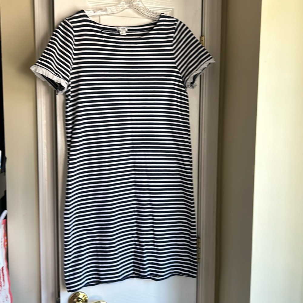 J Crew EUC Striped Short Sleeve Shirt Dress Navy and White Size M